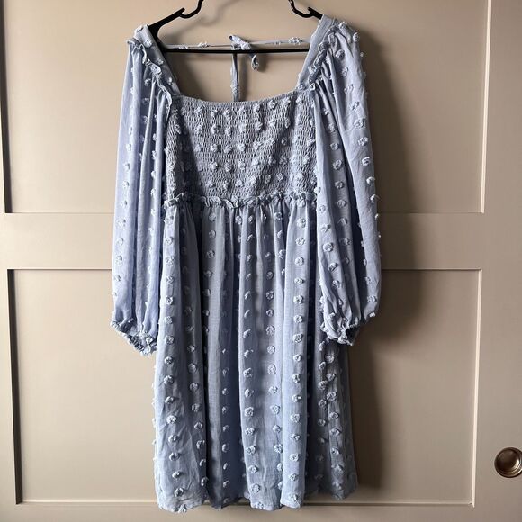 Listicle Swiss Dot Maternity Dress Large Babydoll Smocked Square Neck Chiffon - Picture 1 of 15